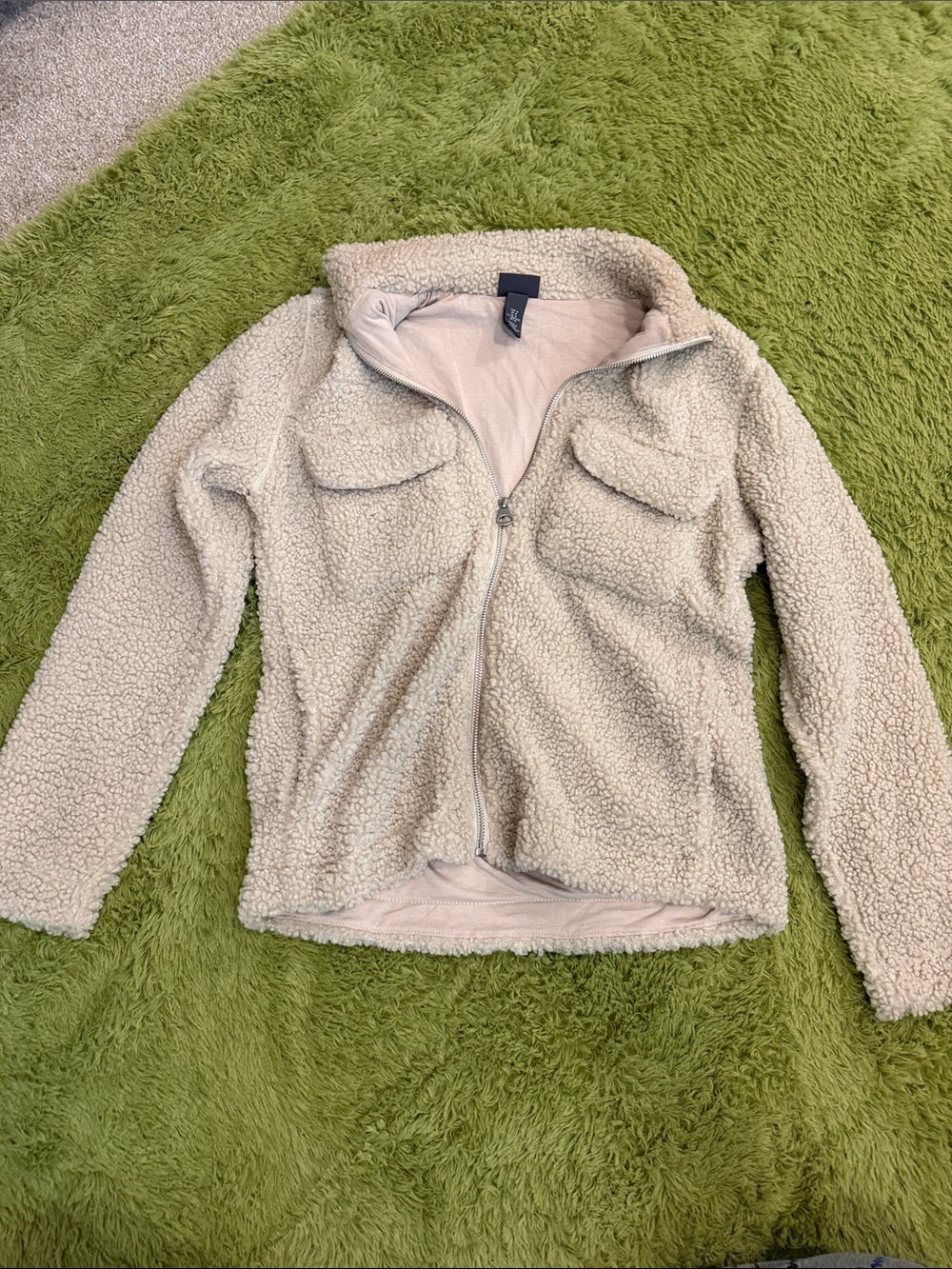 H&M Cream Sherpa Zip Front Jacket